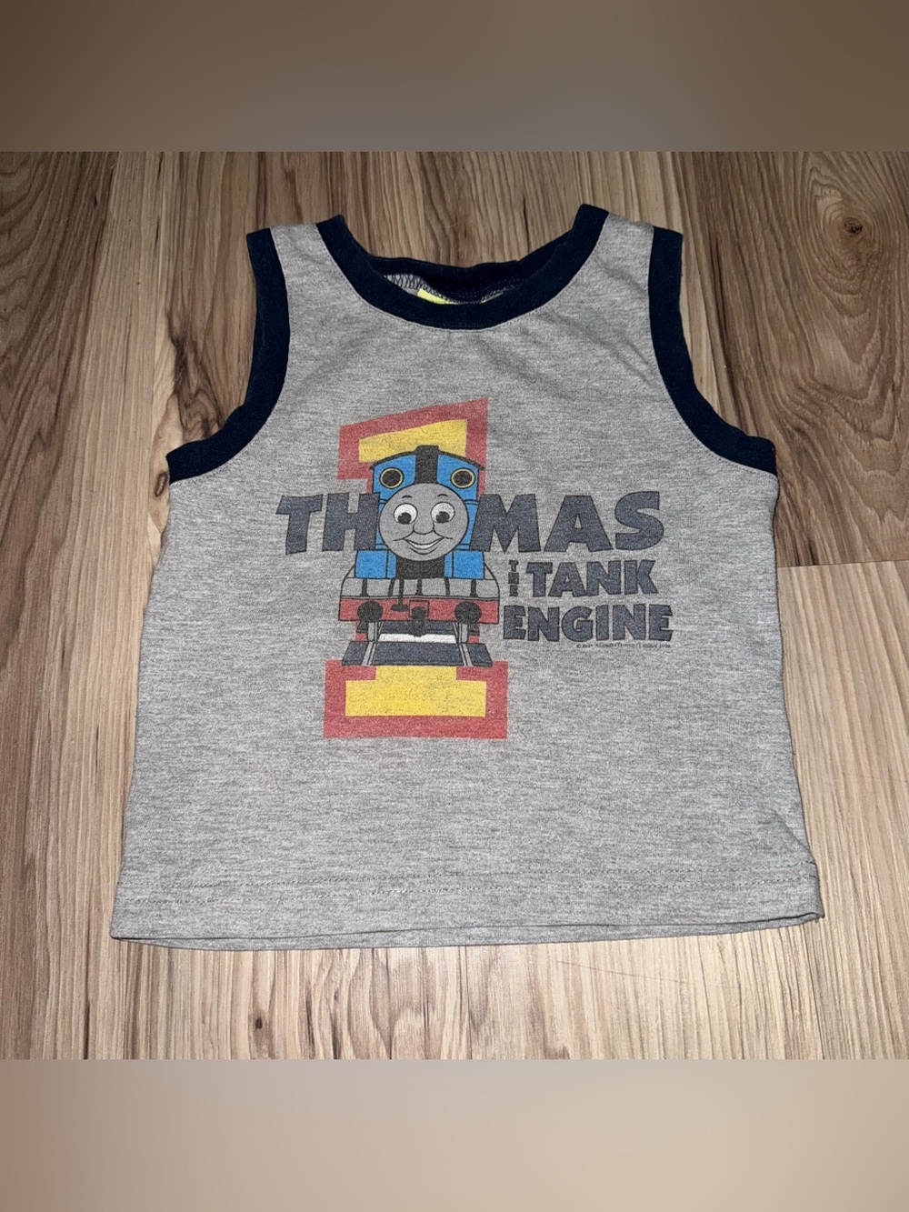 Thomas & Friends Gray Tank Top with Navy Trim and Colorful Graphic